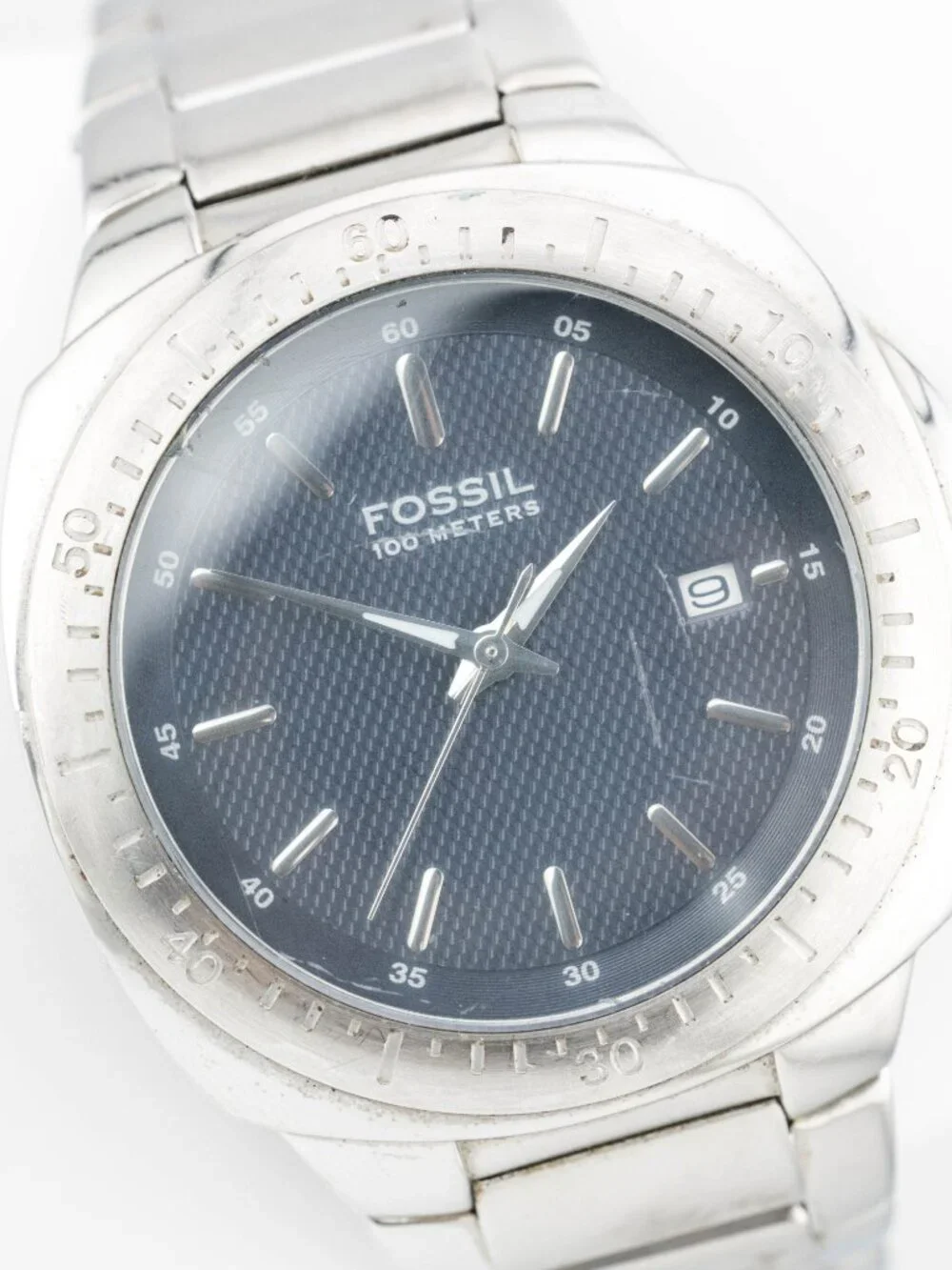 Fossil Blue AM-3926 Steel Watch 100M Blue Dial Quartz Analog Men's Watch New Bat